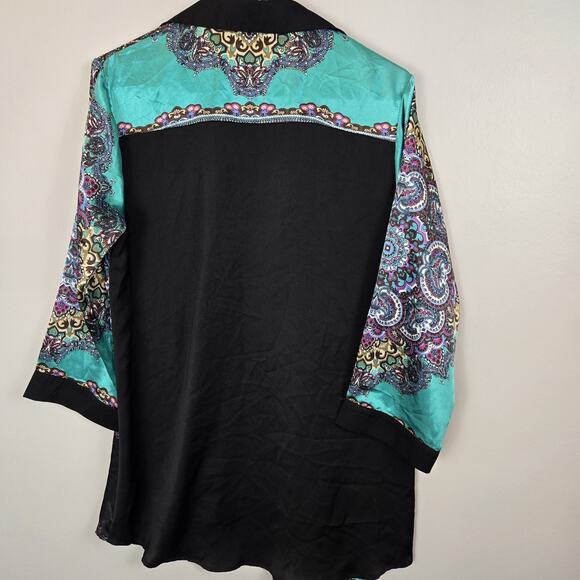 NWT Buckle Boutique Open Front Jacket Kimono Teal Black Paisley Boho MED Artsy - Picture 6 of 6